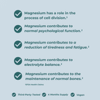 List of benefits of magnesium with checkmarks on a light blue background