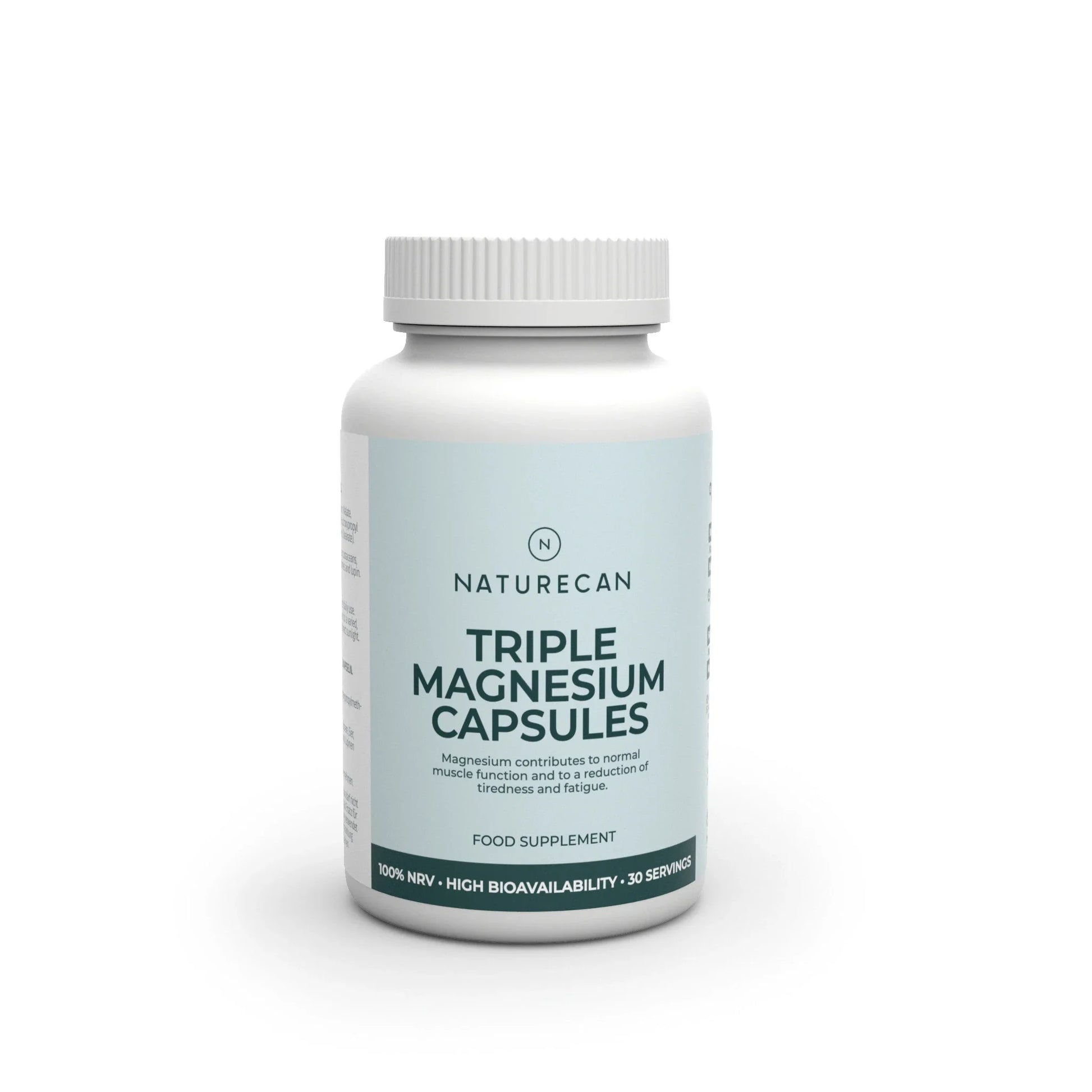 Bottle of Naturecan Triple Magnesium Capsules on a white background
