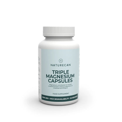 Bottle of Naturecan Triple Magnesium Capsules on a white background